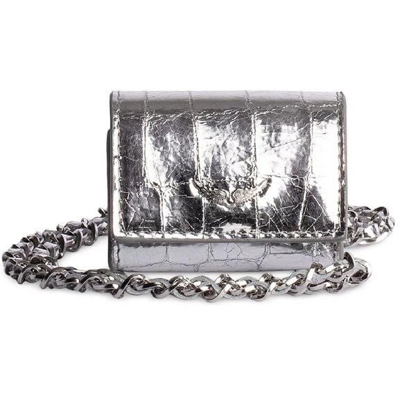 Zadig & Voltaire Silver Croc Embossed Phone Wallet Wristlet and AirPod Case Set - Picture 7 of 16